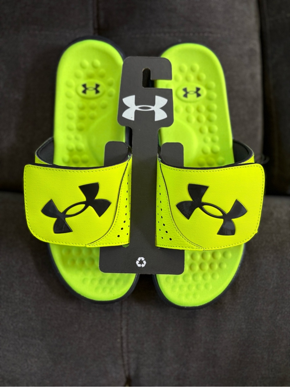 Under Armour Kids Bright Lime Slide Sandals with Black Logo